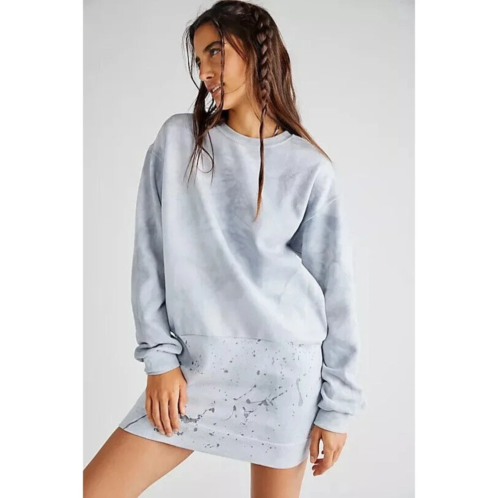 Free People Tricia Fix Pieced‎ Maxi Sweatshirt Steal Grey Size Medium New Tags